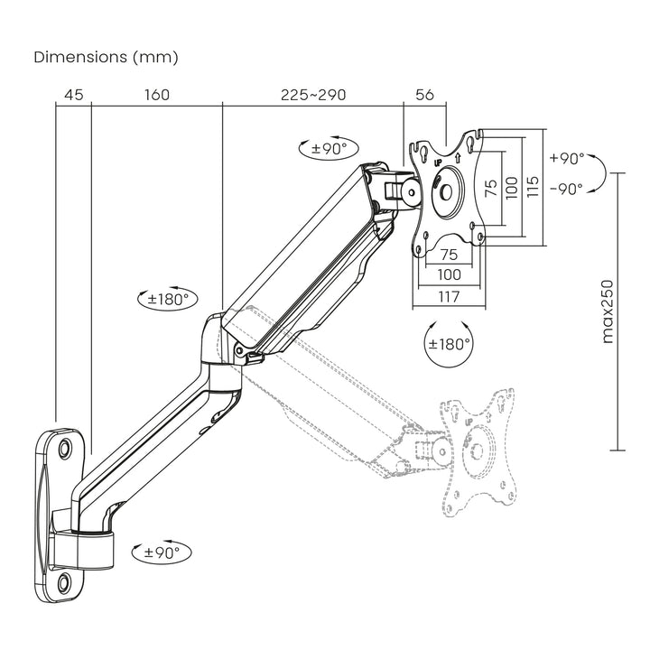 Dvouramenný nástěnný držák monitoru Maclean, 17-32", max. 9 kg, MC-332