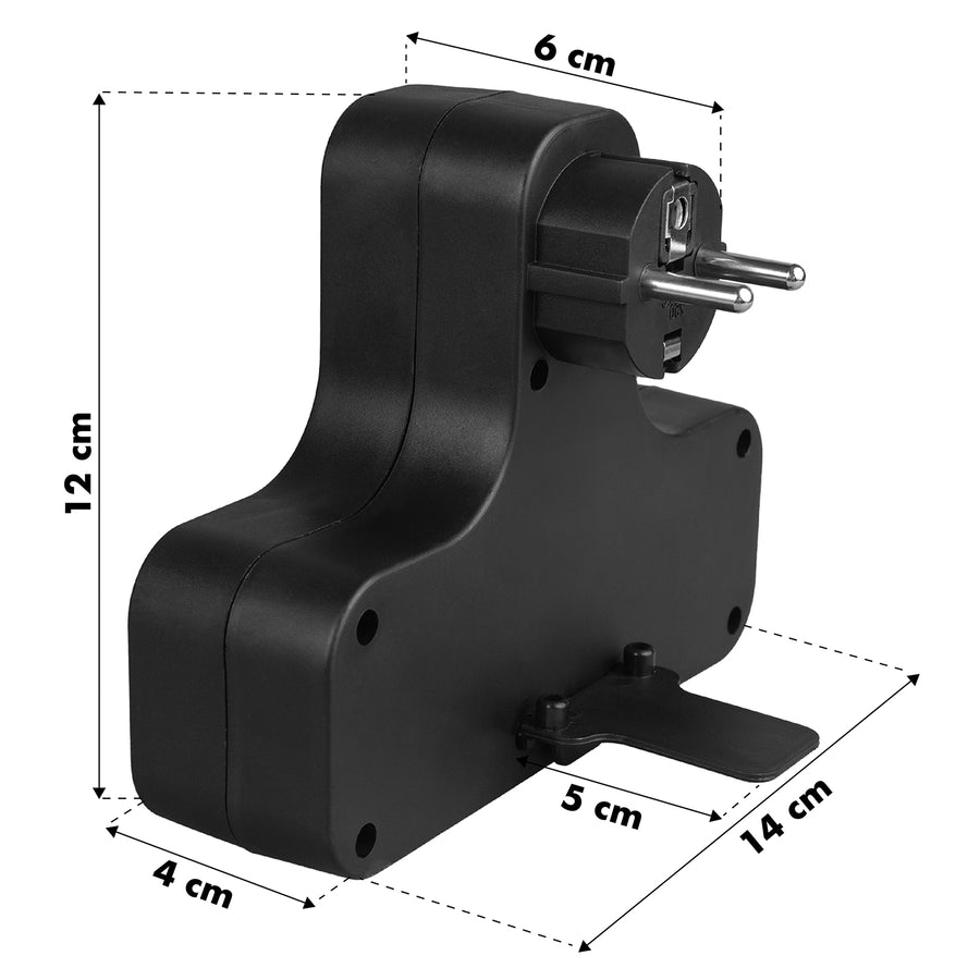 Zásuvka Maclean, čtyřnásobná s vypínačem, stabilizační nožička, typ schuko, 2x2,5A, 2x16A, MCE224 G/B