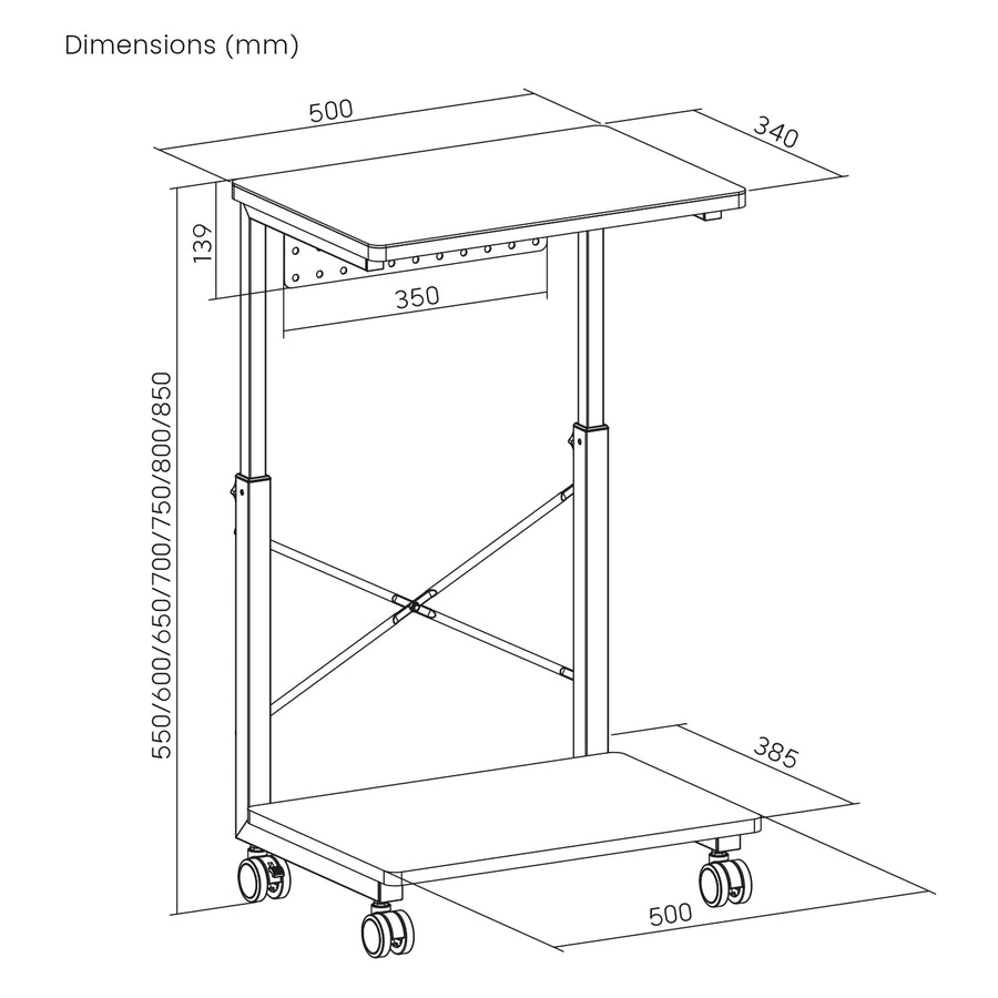 Vozík na počítače CPU s policí NanoRS, max. 80 kg, nastavitelná výška 550~850 mm, RS430