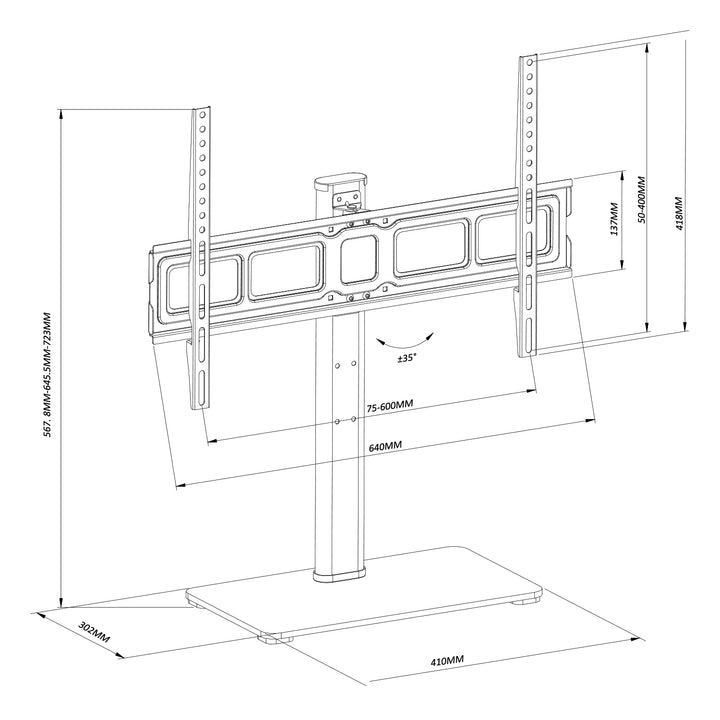 Univerzální stojan na TV Maclean pro RTV skříňový stojan max. 40 kg max. VESA 600x400 pro 32-75" TV MC-386