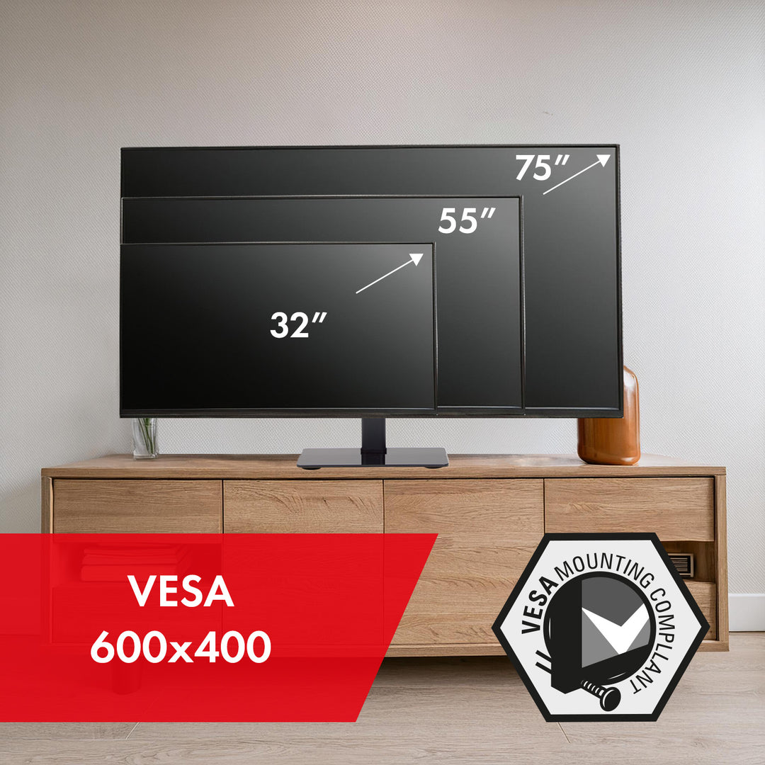 Univerzální stojan na TV Maclean pro RTV skříňový stojan max. 40 kg max. VESA 600x400 pro 32-75" TV MC-386