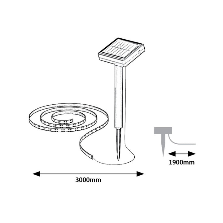 Solární lampa Rabalux, venkovní pásek, LED, IP44, 300 cm, Ansoo