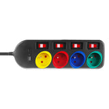 Napájecí lišta Maclean, prodlužovací kabel se 4 zásuvkami + USB A/C, s přepínači, 250VAC/10A, 1,5 m, černá, MCE508 B