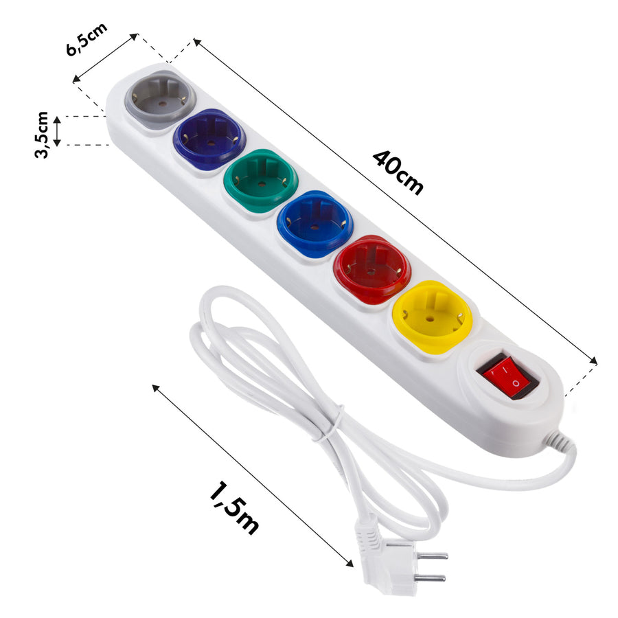 Napájecí lišta Maclean, prodlužovací kabel se 6 zásuvkami, s vypínačem, 250VAC/10A, 1,5 m, MCE509 W