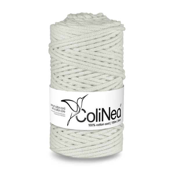 ColiNea, bavlněná šňůra s bavlněným jádrem, opletená, 3 mm, 100 m, bílá