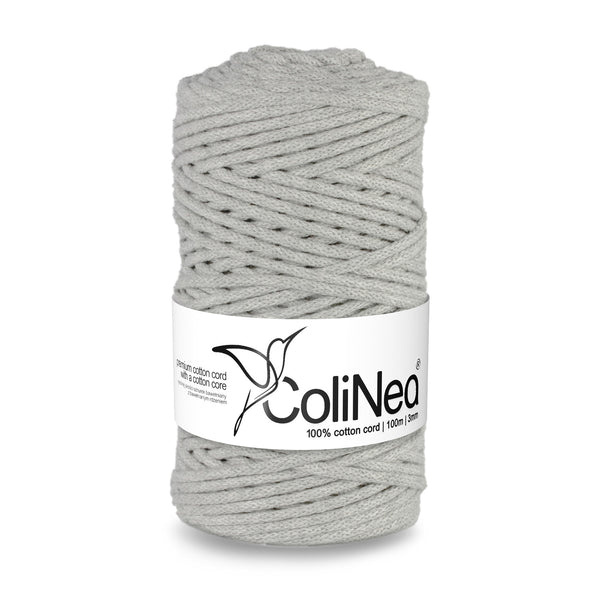 ColiNea, bavlněná šňůra s bavlněným jádrem, opletená, 3 mm, 100 m, světle šedá