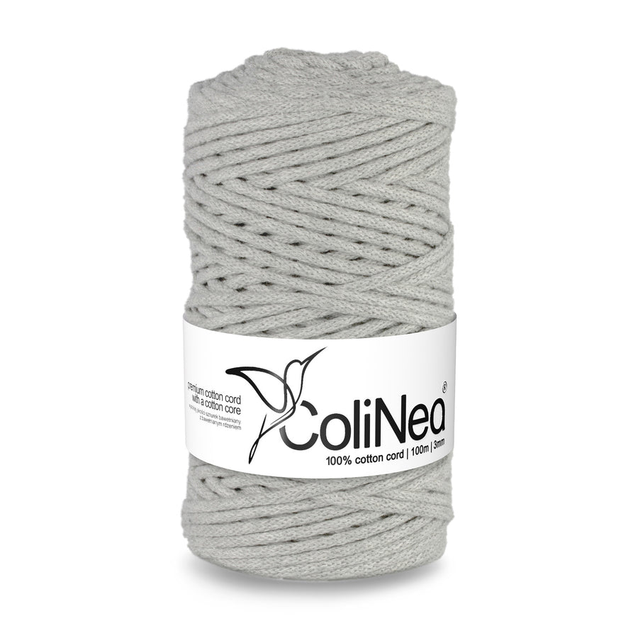 ColiNea, bavlněná šňůra s bavlněným jádrem, opletená, 3 mm, 100 m, světle šedá
