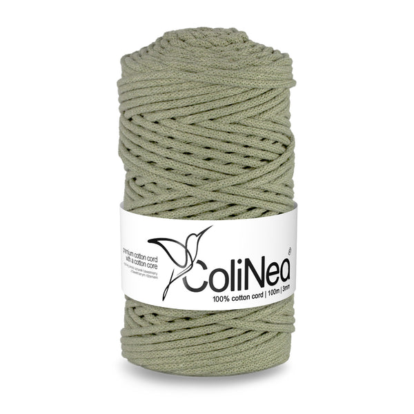 ColiNea, bavlněná šňůra s bavlněným jádrem, opletená, 3 mm, 100 m, olivově zelená