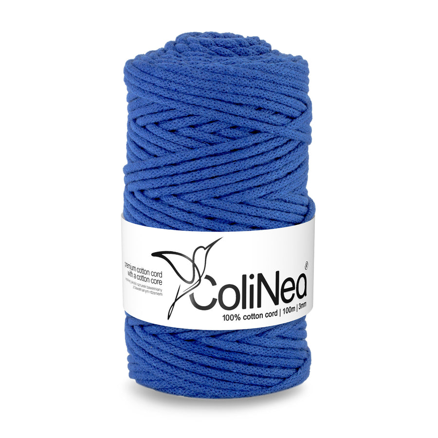 ColiNea, bavlněná šňůra s bavlněným jádrem, opletená, 3 mm, 100 m, tmavě modrá