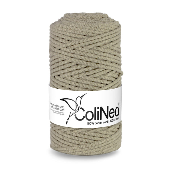 ColiNea, bavlněná šňůra s bavlněným jádrem, opletená, 3 mm, 100 m, světle béžová
