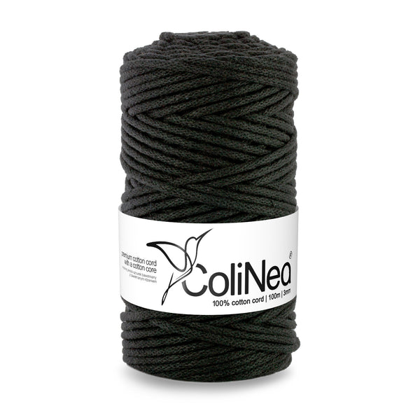 ColiNea, bavlněná šňůra s bavlněným jádrem, opletená, 3 mm, 100 m, černá