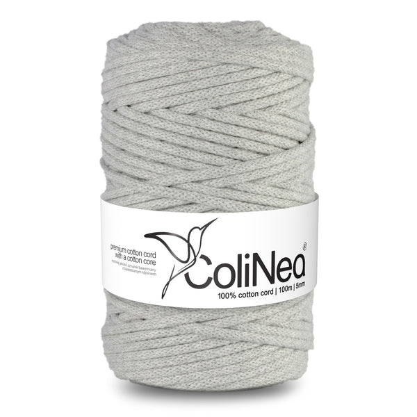 ColiNea, bavlněná šňůra s bavlněným jádrem, opletená, 5 mm, 100 m, světle šedá
