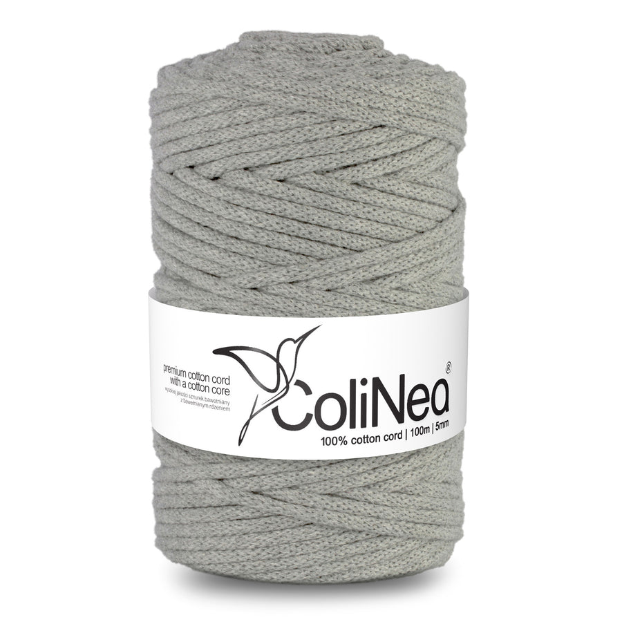 ColiNea, bavlněná šňůra s bavlněným jádrem, opletená, 5 mm, 100 m, šedá