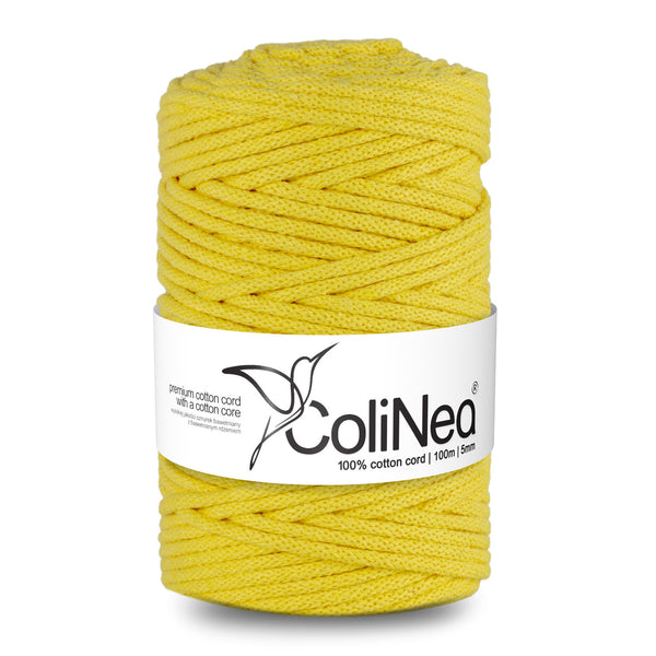 ColiNea, bavlněná šňůra s bavlněným jádrem, opletená, 5 mm, 100 m, světle žlutá