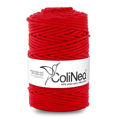 ColiNea, bavlněná šňůra s bavlněným jádrem, opletená, 5 mm, 100 m, červená
