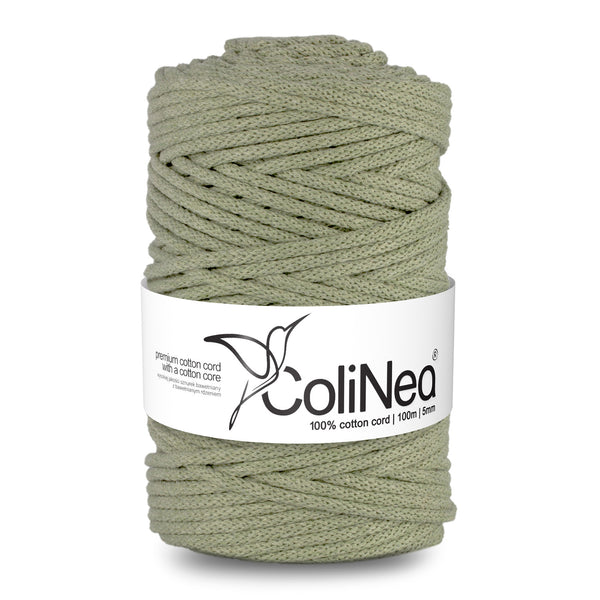 ColiNea, bavlněná šňůra s bavlněným jádrem, opletená, 5 mm, 100 m, olivově zelená