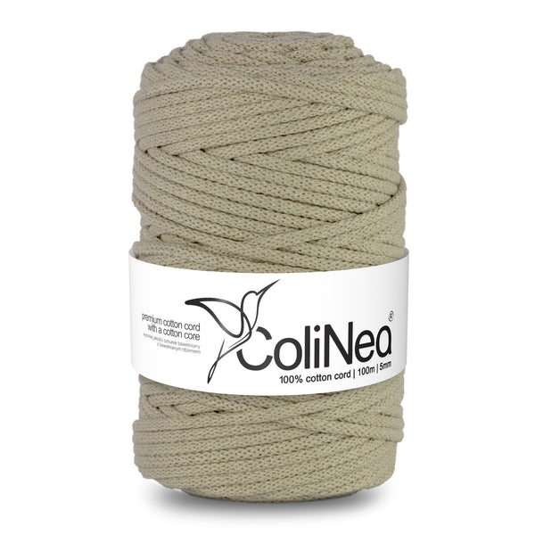 ColiNea, bavlněná šňůra s bavlněným jádrem, opletená, 5 mm, 100 m, světle béžová