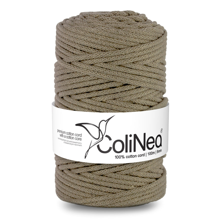 ColiNea, bavlněná šňůra s bavlněným jádrem, opletená, 5 mm, 100 m, tmavě béžová