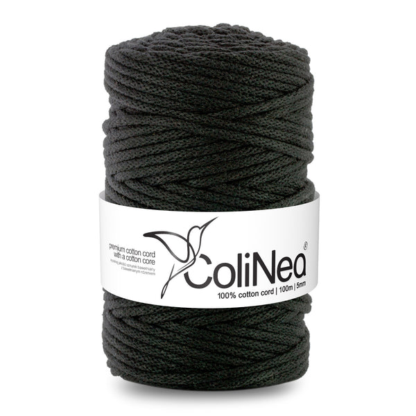 ColiNea, bavlněná šňůra s bavlněným jádrem, opletená, 5 mm, 100 m, černá