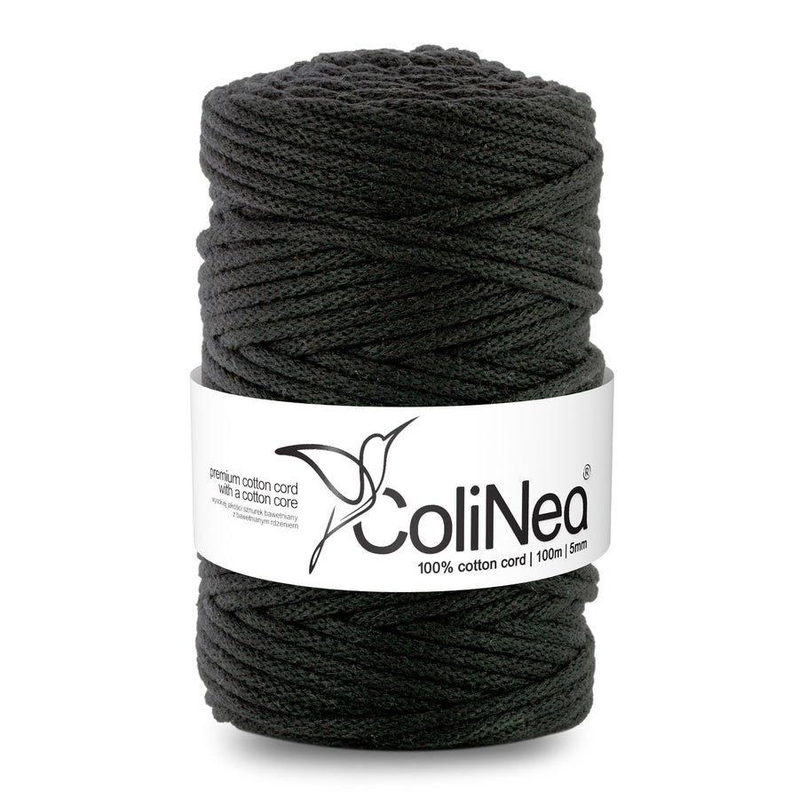 ColiNea, bavlněná šňůra s bavlněným jádrem, opletená, 5 mm, 100 m, černá