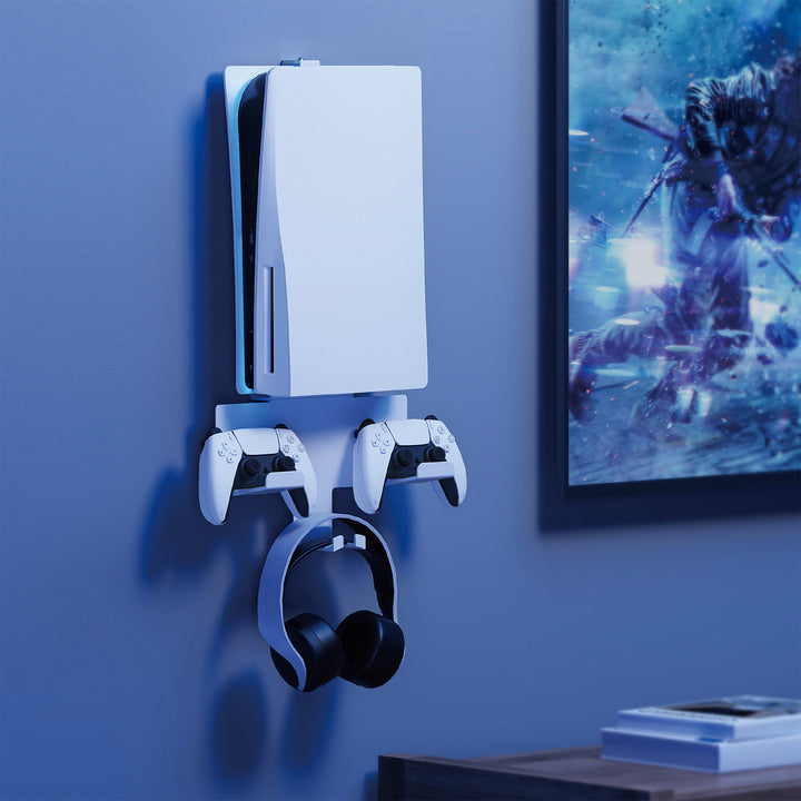 Nástěnný stojan bílý pro konzoli Playstation 5 s držákem podložky, max. 10 kg, NanoRS RS181
