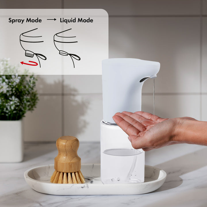 Automatický dávkovač Promedix, dávkovací nádoba na tekutá mýdla, dezinfekční prostředky, 300 ml, 4xAA, bílá, PR-540 W
