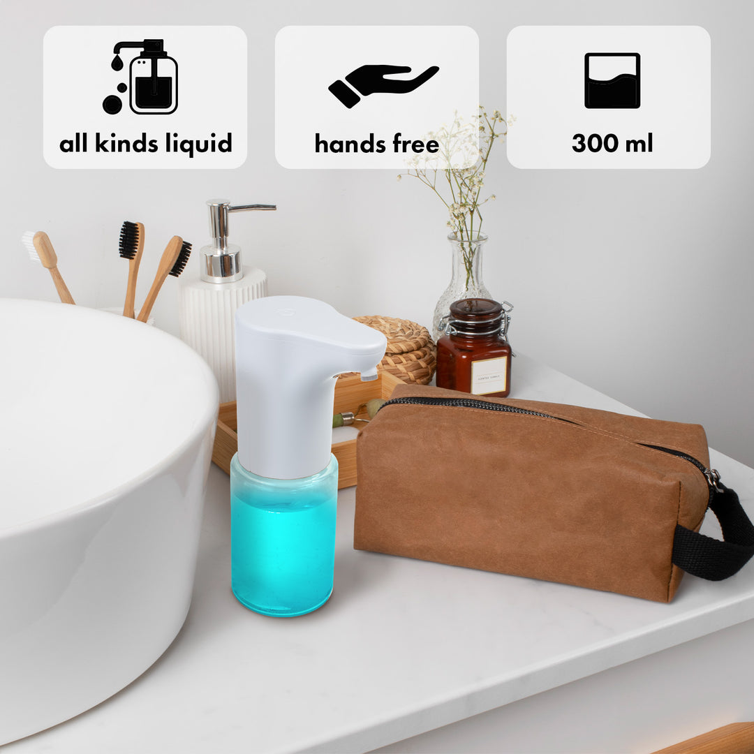 Automatický dávkovač Promedix, dávkovací nádoba na tekutá mýdla, dezinfekční prostředky, 300 ml, 4xAA, bílá, PR-540 W