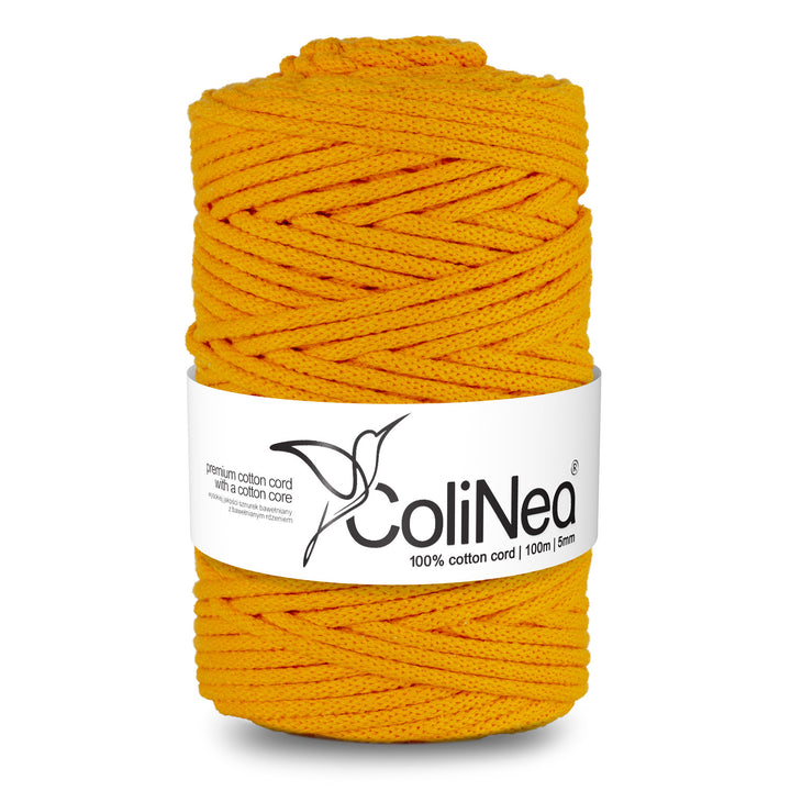 ColiNea, bavlněná šňůra s bavlněným jádrem, opletená, 5 mm, 100 m, tmavě žlutá