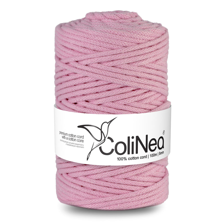 ColiNea, bavlněná šňůra s bavlněným jádrem, opletená, 5 mm, 100 m, růžová