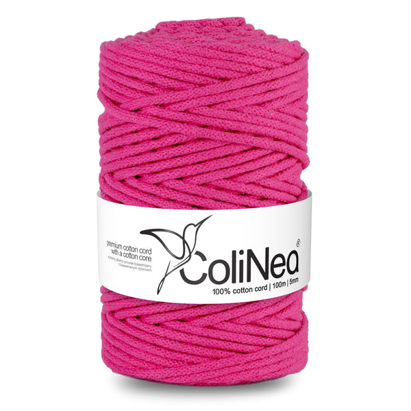 ColiNea, bavlněná šňůra s bavlněným jádrem, opletená, 5 mm, 100 m, fuchsiová