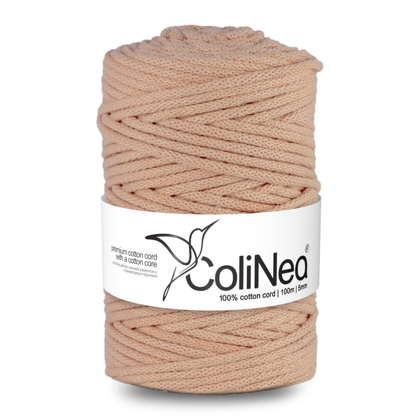 ColiNea, bavlněná šňůra s bavlněným jádrem, opletená, 5 mm, 100 m, lososová