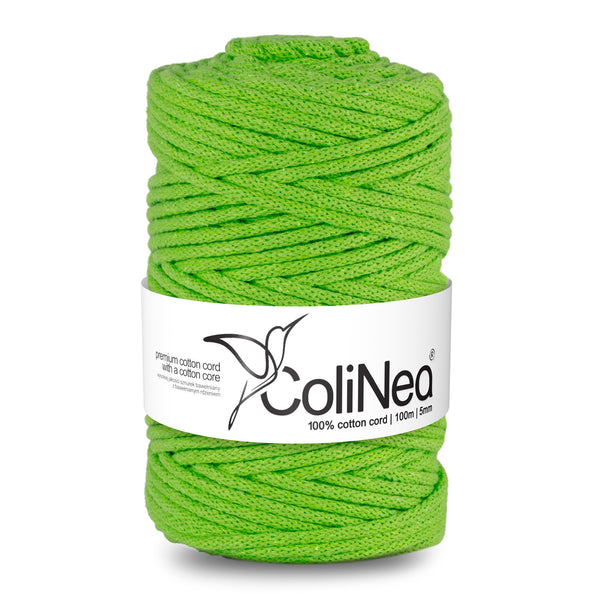 ColiNea, bavlněná šňůra s bavlněným jádrem, opletená, 5 mm, 100 m, světle zelená