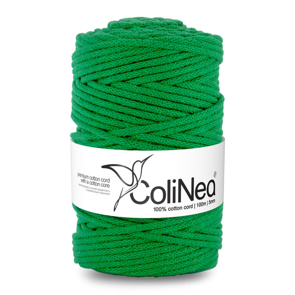 ColiNea, bavlněná šňůra s bavlněným jádrem, opletená, 5 mm, 100 m, zelená