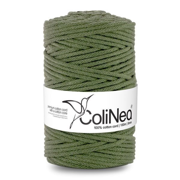 ColiNea, bavlněná šňůra s bavlněným jádrem, opletená, 5 mm, 100 m, khaki barva