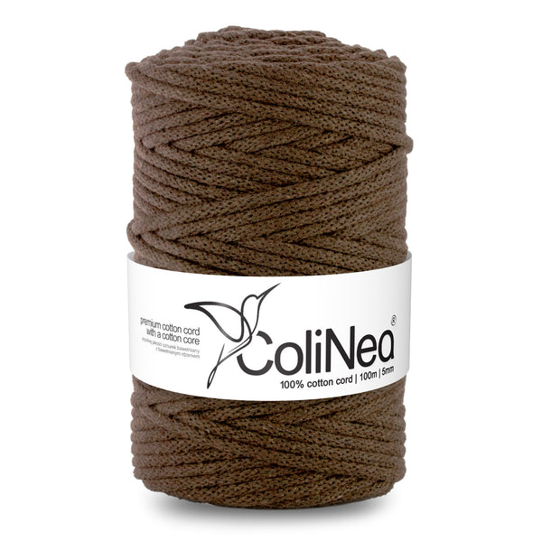 ColiNea, bavlněná šňůra s bavlněným jádrem, opletená, 5 mm, 100 m, hnědá