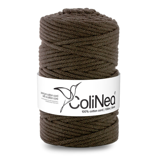 ColiNea, bavlněná šňůra s bavlněným jádrem, opletená, 5 mm, 100 m, tmavě hnědá
