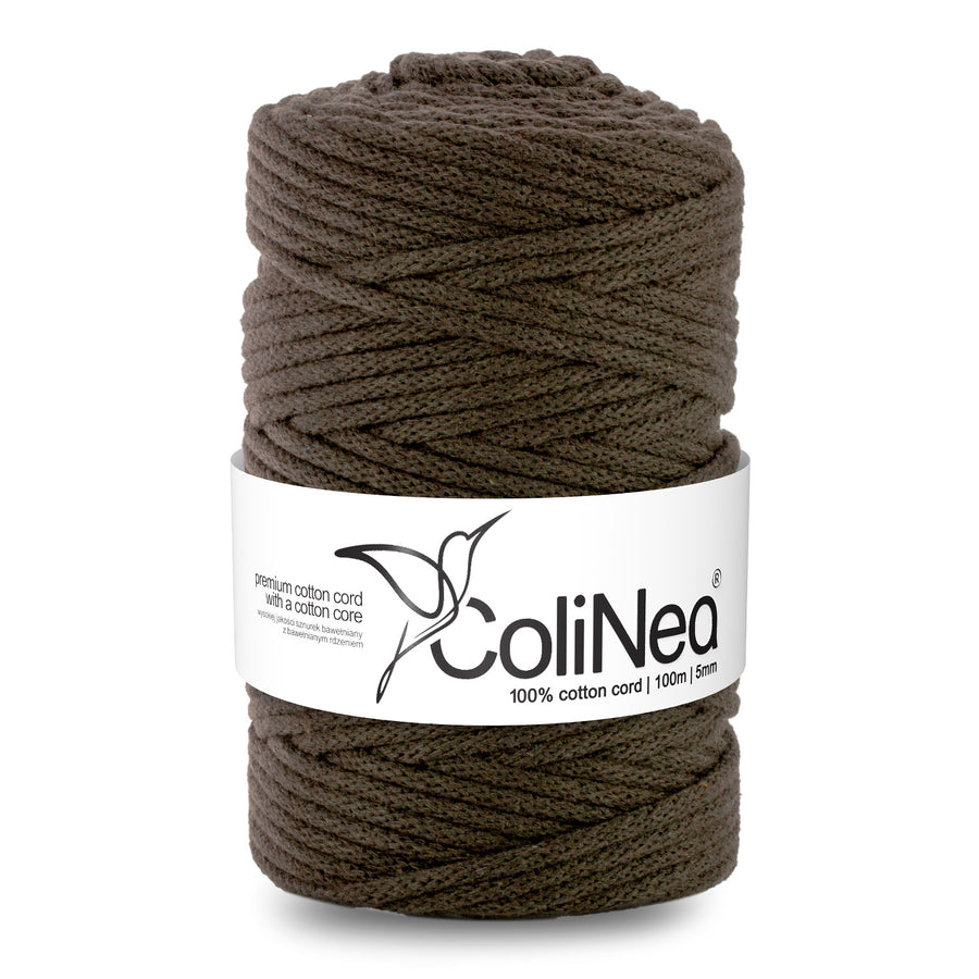 ColiNea, bavlněná šňůra s bavlněným jádrem, opletená, 5 mm, 100 m, tmavě hnědá