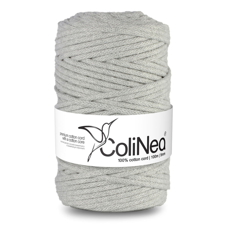 ColiNea, bavlněná šňůra s bavlněným jádrem, opletená, 5 mm, 200 m, světle šedá