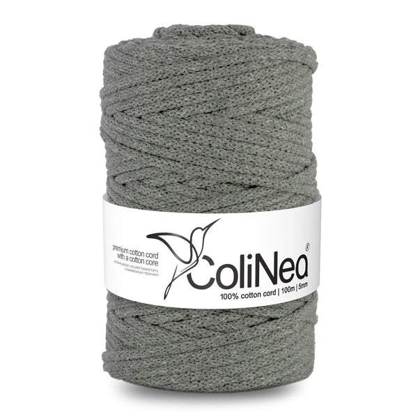 ColiNea, bavlněná šňůra s bavlněným jádrem, opletená, 5 mm, 200 m, tmavě šedá