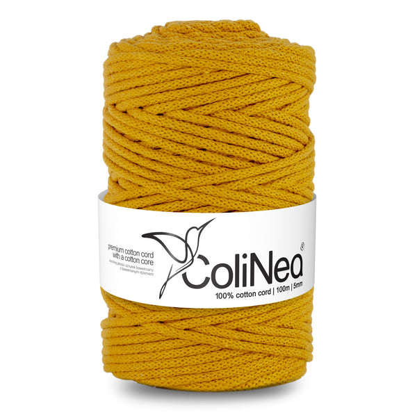 ColiNea, bavlněná šňůra s bavlněným jádrem, opletená, 5 mm, 200 m, hořčicová
