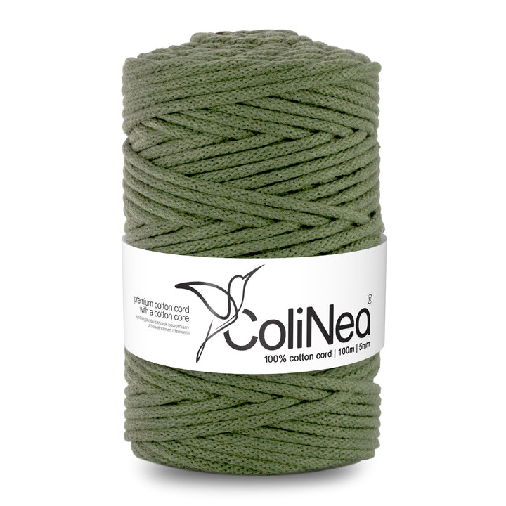 ColiNea, bavlněná šňůra s bavlněným jádrem, opletená, 5 mm, 200 m, khaki barva