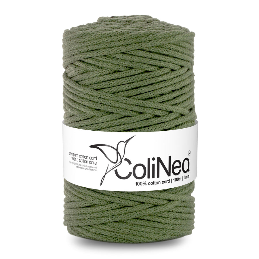 ColiNea, bavlněná šňůra s bavlněným jádrem, opletená, 5 mm, 200 m, khaki barva