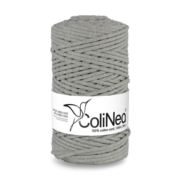 ColiNea, bavlněná šňůra s bavlněným jádrem, opletená, 3 mm, 100 m, šedá