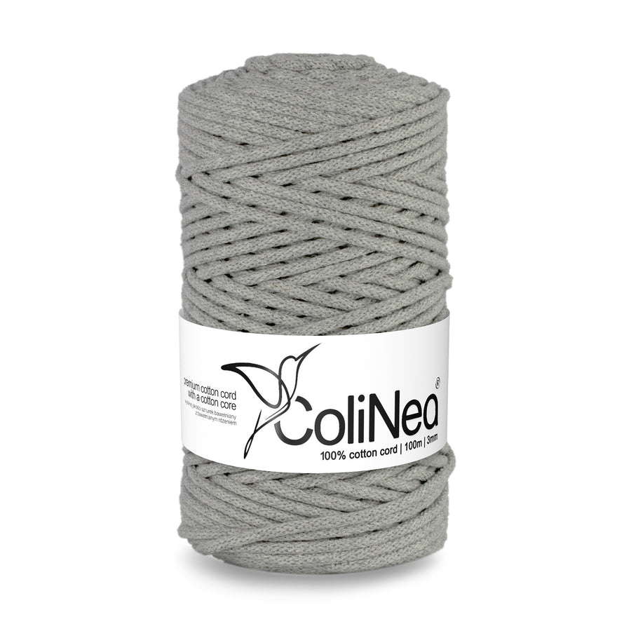 ColiNea, bavlněná šňůra s bavlněným jádrem, opletená, 3 mm, 100 m, šedá