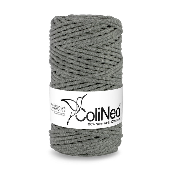ColiNea, bavlněná šňůra s bavlněným jádrem, opletená, 3 mm, 100 m, tmavě šedá