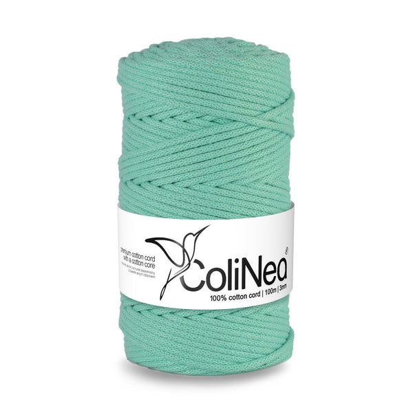 ColiNea, bavlněná šňůra s bavlněným jádrem, opletená, 3 mm, 100 m, celadonová