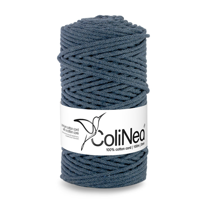 ColiNea, bavlněná šňůra s bavlněným jádrem, opletená, 3 mm, 100 m, džínovina