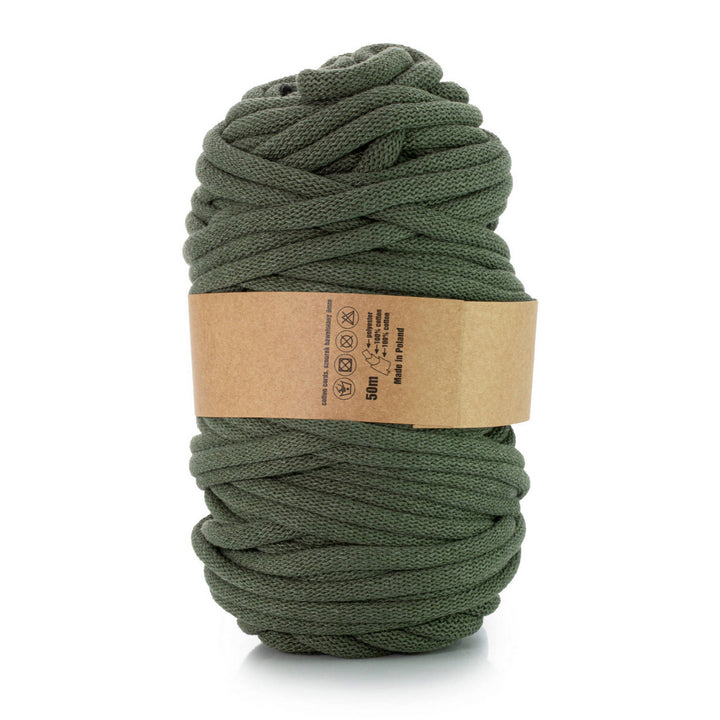 WAS, bavlněná šňůra s polyesterovým jádrem, opletená, 9 mm, 50 m, khaki barva