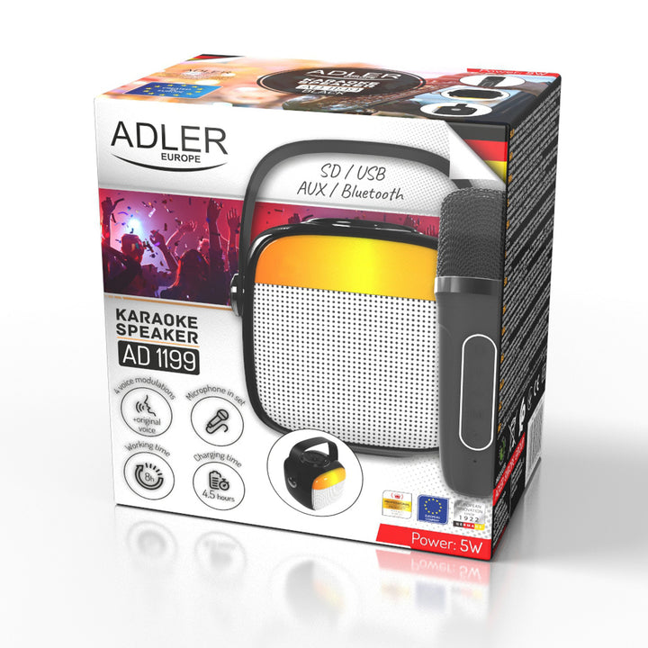Bezdrátový reproduktor Adler, s mikrofonem, pro karaoke, Bluetooth, AD 1199 B