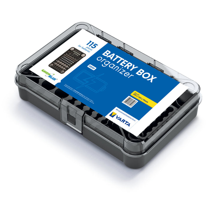Organizér baterií GreenBlue, průhledné víko, 115 míst, Varta Box GB189